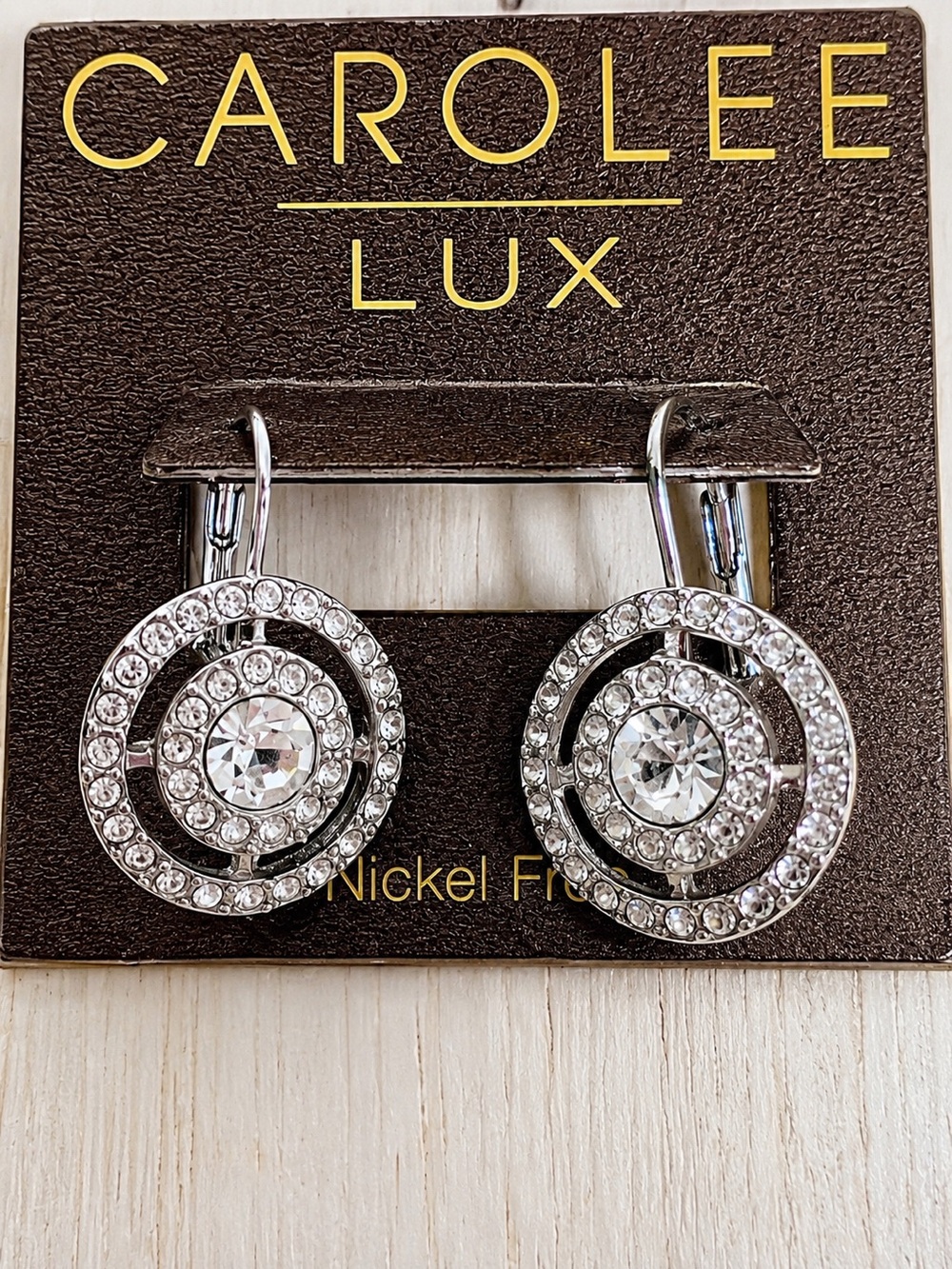 Carolee Lux Silver Toned Crystal Halo Drop Lever-back Earrings